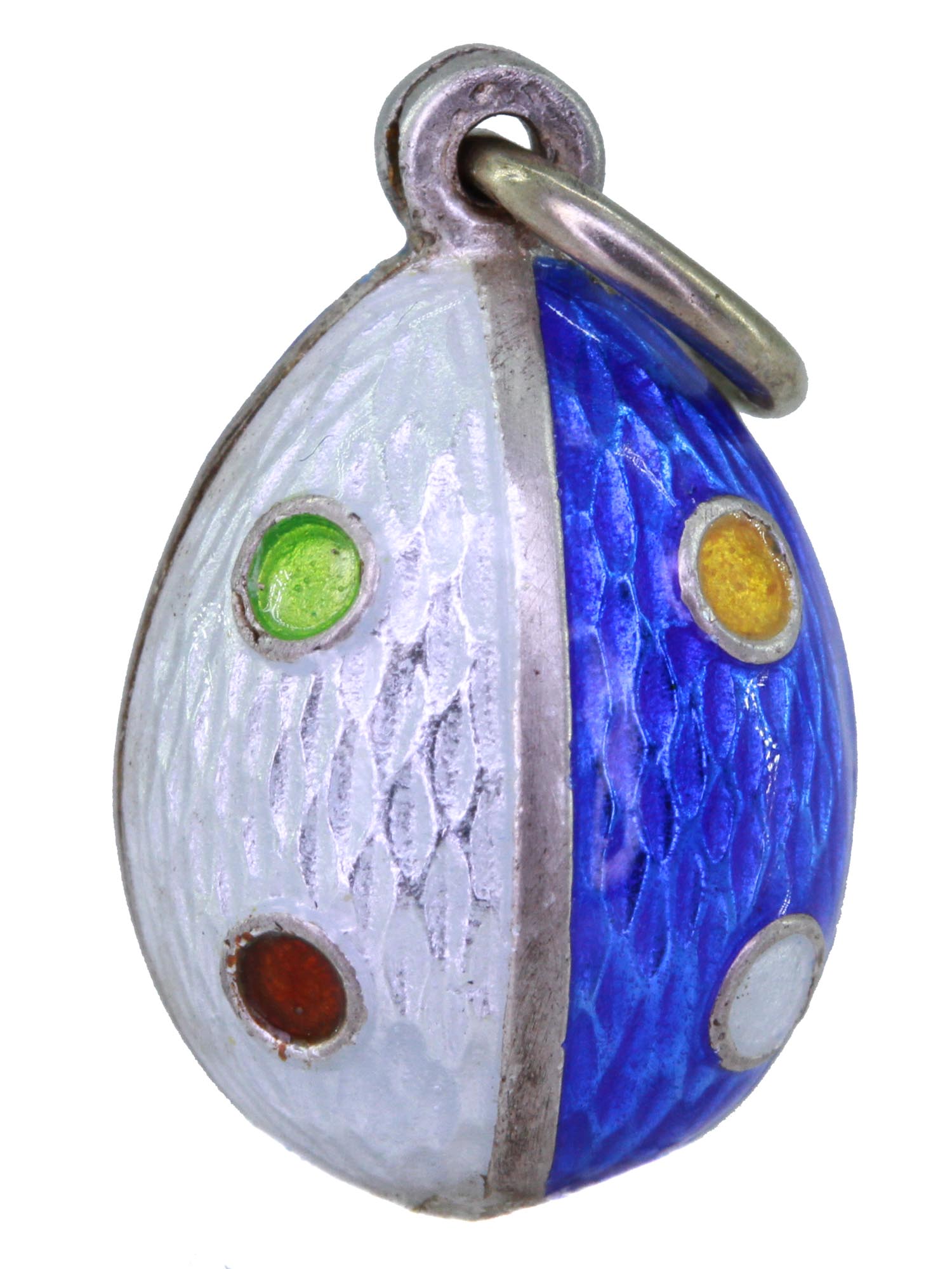 RUSSIAN SILVER AND GUILLOCHE ENAMEL EGG PENDANT PIC-0